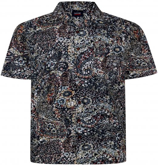 Espionage SH467 Short Sleeve Abstract Print Shirt Dark Green - Κοντομάνικα πουκάμισα - Κοντομάνικα πουκάμισα μεγάλα μεγέθη