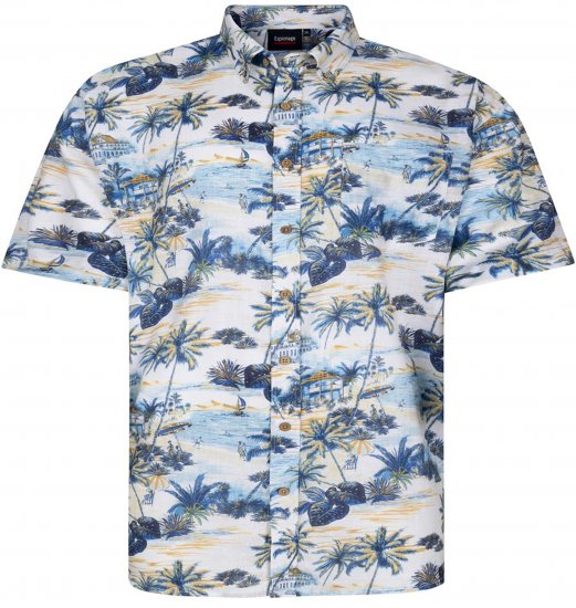 Espionage SH469 Short Sleeve Palm Printed Shirt Blue/Lemon - Κοντομάνικα πουκάμισα - Κοντομάνικα πουκάμισα μεγάλα μεγέθη