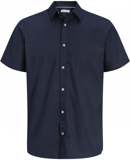 Jack & Jones Henry Slub Short Sleeve Navy - Πουκάμισα - Aνδρικά πουκαμισα μεγαλα μεγάλα μεγέθη