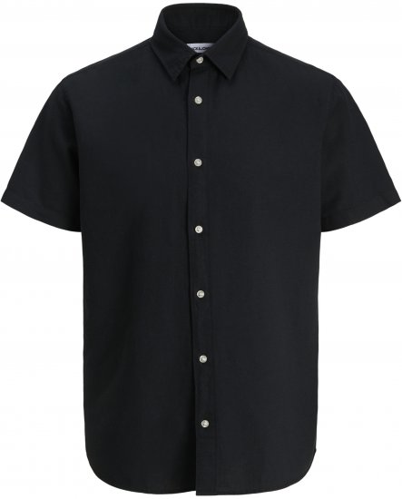 Jack & Jones Breeze Linen Short Sleeve Shirt Black - Πουκάμισα - Aνδρικά πουκαμισα μεγαλα μεγάλα μεγέθη