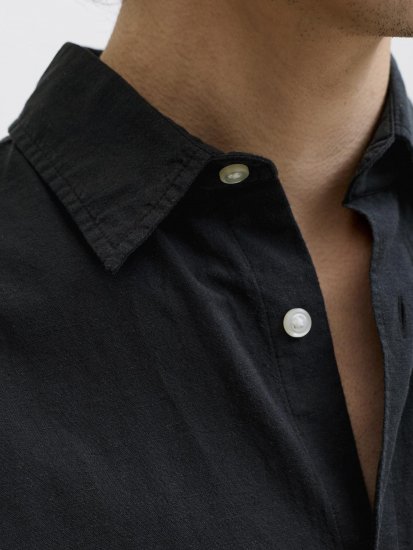 Jack & Jones Breeze Linen Short Sleeve Shirt Black - Πουκάμισα - Aνδρικά πουκαμισα μεγαλα μεγάλα μεγέθη