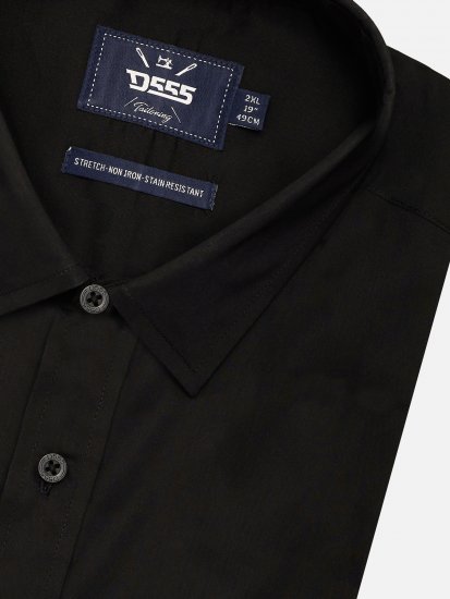 D555 Lucas Ελαστικό Πουκάμισο Με Κοντά Μανίκια Ανθεκτικό Στους Λεκέδες Χωρίς Σιδέρωμα Μαύρο - Πουκάμισα - Aνδρικά πουκαμισα μεγαλα μεγάλα μεγέθη