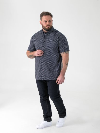 D555 Melrose Navy Icon AOP Button Down Collar Short Sleeve Navy - Κοντομάνικα πουκάμισα - Κοντομάνικα πουκάμισα μεγάλα μεγέθη