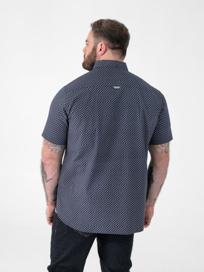 D555 Melrose Navy Icon AOP Button Down Collar Short Sleeve Navy - Κοντομάνικα πουκάμισα - Κοντομάνικα πουκάμισα μεγάλα μεγέθη