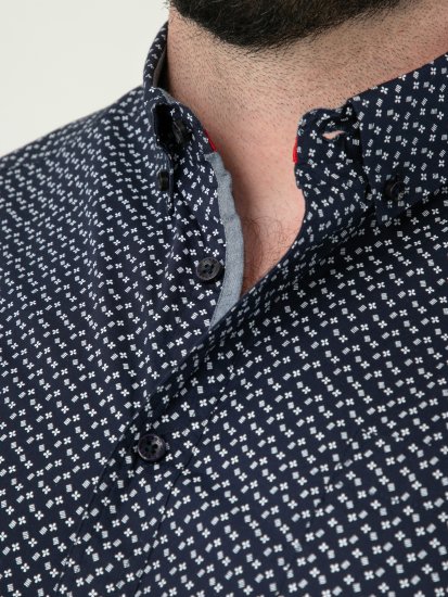 D555 Melrose Navy Icon AOP Button Down Collar Short Sleeve Navy - Κοντομάνικα πουκάμισα - Κοντομάνικα πουκάμισα μεγάλα μεγέθη