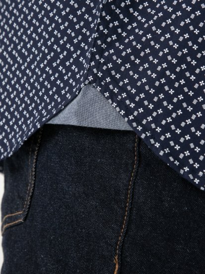 D555 Melrose Navy Icon AOP Button Down Collar Short Sleeve Navy - Κοντομάνικα πουκάμισα - Κοντομάνικα πουκάμισα μεγάλα μεγέθη