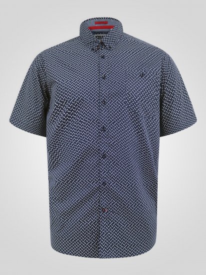 D555 Melrose Navy Icon AOP Button Down Collar Short Sleeve Navy - Κοντομάνικα πουκάμισα - Κοντομάνικα πουκάμισα μεγάλα μεγέθη