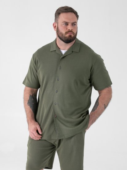 D555 Connor Stretch Cuban Collar Reosrt Short Sleeve Shirt Khaki - Πουκάμισα - Aνδρικά πουκαμισα μεγαλα μεγάλα μεγέθη