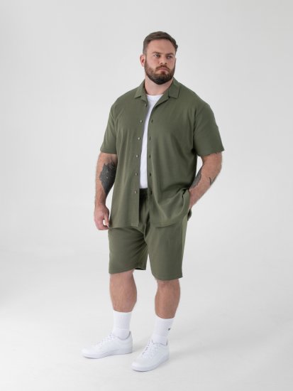 D555 Connor Stretch Cuban Collar Reosrt Short Sleeve Shirt Khaki - Πουκάμισα - Aνδρικά πουκαμισα μεγαλα μεγάλα μεγέθη