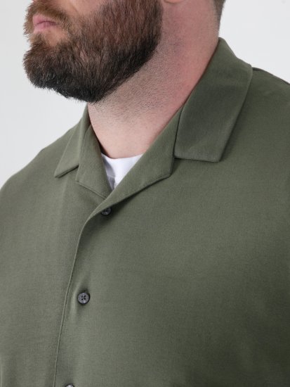 D555 Connor Stretch Cuban Collar Reosrt Short Sleeve Shirt Khaki - Πουκάμισα - Aνδρικά πουκαμισα μεγαλα μεγάλα μεγέθη