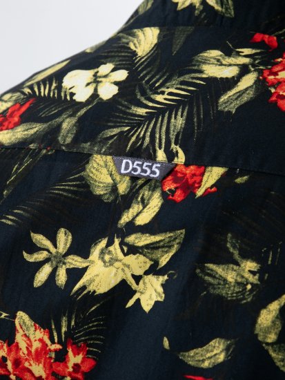 D555 Gordon Hawaiian AOP Cuvan Collar Resort Short Sleeve Black - Πουκάμισα - Aνδρικά πουκαμισα μεγαλα μεγάλα μεγέθη
