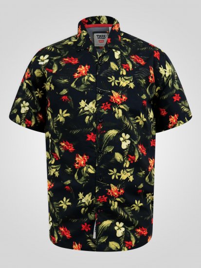 D555 Gordon Hawaiian AOP Cuvan Collar Resort Short Sleeve Black - Πουκάμισα - Aνδρικά πουκαμισα μεγαλα μεγάλα μεγέθη