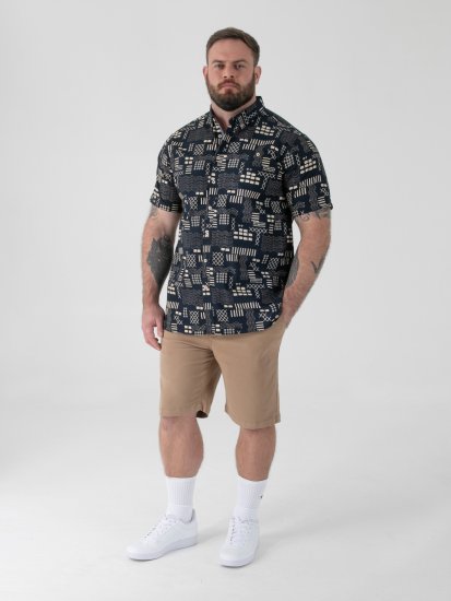 D555 Rick Geometric Print Short Sleeve Shirt Navy - Πουκάμισα - Aνδρικά πουκαμισα μεγαλα μεγάλα μεγέθη
