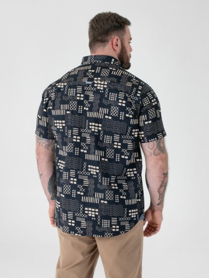 D555 Rick Geometric Print Short Sleeve Shirt Navy - Πουκάμισα - Aνδρικά πουκαμισα μεγαλα μεγάλα μεγέθη
