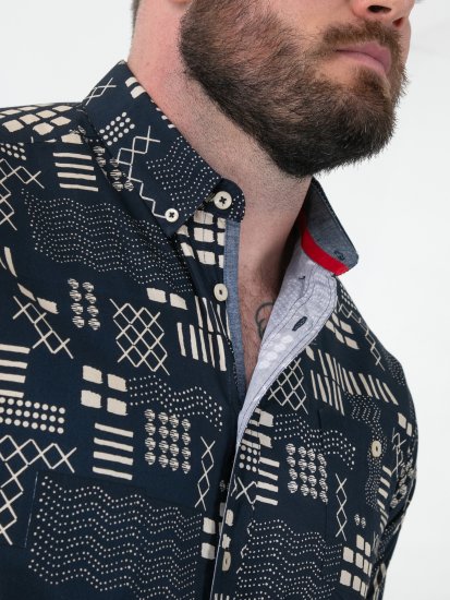 D555 Rick Geometric Print Short Sleeve Shirt Navy - Πουκάμισα - Aνδρικά πουκαμισα μεγαλα μεγάλα μεγέθη