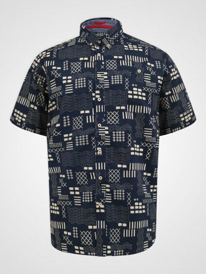 D555 Rick Geometric Print Short Sleeve Shirt Navy - Πουκάμισα - Aνδρικά πουκαμισα μεγαλα μεγάλα μεγέθη