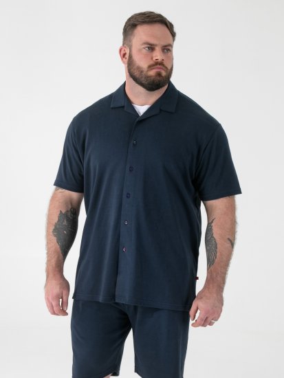 D555 Connor Stretch Cuban Collar Resort Short Sleeve Shirt Navy - Πουκάμισα - Aνδρικά πουκαμισα μεγαλα μεγάλα μεγέθη