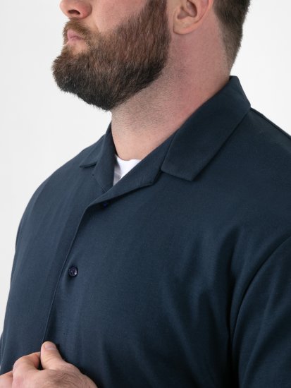 D555 Connor Stretch Cuban Collar Resort Short Sleeve Shirt Navy - Πουκάμισα - Aνδρικά πουκαμισα μεγαλα μεγάλα μεγέθη