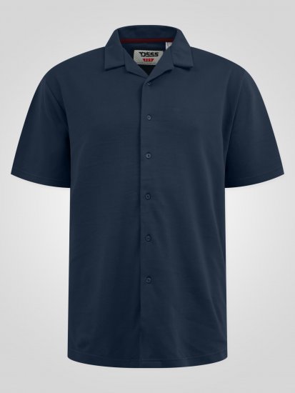 D555 Connor Stretch Cuban Collar Resort Short Sleeve Shirt Navy - Πουκάμισα - Aνδρικά πουκαμισα μεγαλα μεγάλα μεγέθη