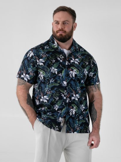 D555 Corden Hawaiian AOP Cuban Collar Resort Short Sleeve Navy - Κοντομάνικα πουκάμισα - Κοντομάνικα πουκάμισα μεγάλα μεγέθη