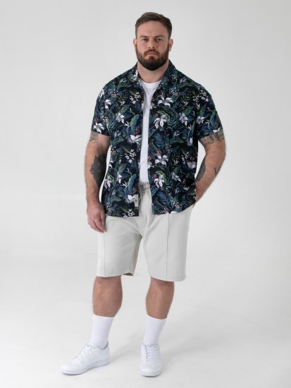 D555 Corden Hawaiian AOP Cuban Collar Resort Short Sleeve Navy - Κοντομάνικα πουκάμισα - Κοντομάνικα πουκάμισα μεγάλα μεγέθη