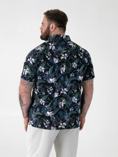 D555 Corden Hawaiian AOP Cuban Collar Resort Short Sleeve Navy - Κοντομάνικα πουκάμισα - Κοντομάνικα πουκάμισα μεγάλα μεγέθη