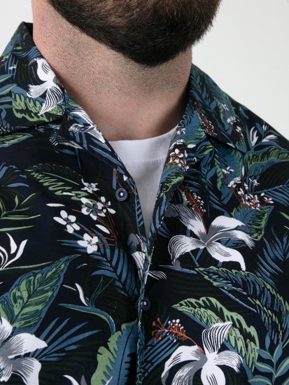 D555 Corden Hawaiian AOP Cuban Collar Resort Short Sleeve Navy - Κοντομάνικα πουκάμισα - Κοντομάνικα πουκάμισα μεγάλα μεγέθη
