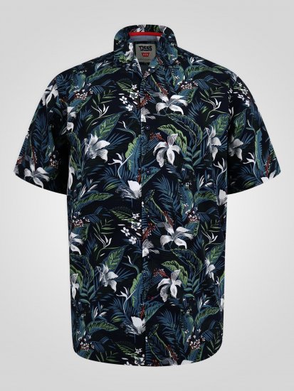 D555 Corden Hawaiian AOP Cuban Collar Resort Short Sleeve Navy - Κοντομάνικα πουκάμισα - Κοντομάνικα πουκάμισα μεγάλα μεγέθη