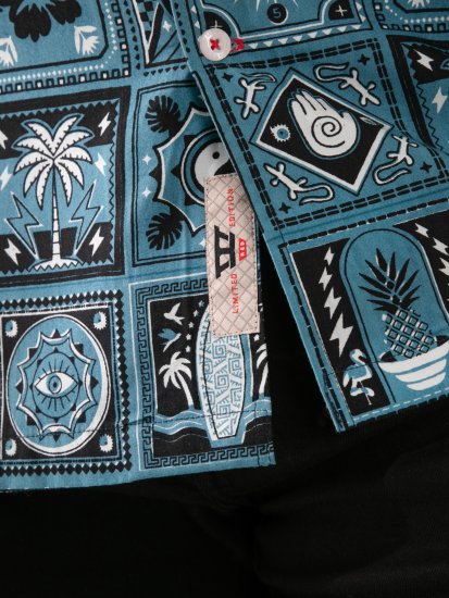 D555 Hawkins Printed Cuban Collar Resort Short Sleeve Shirt Teal - Πουκάμισα - Aνδρικά πουκαμισα μεγαλα μεγάλα μεγέθη