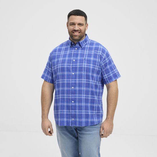North Latitude 51145 Checked Short Sleeve Shirt Cobolt Blue - Κοντομάνικα πουκάμισα - Κοντομάνικα πουκάμισα μεγάλα μεγέθη