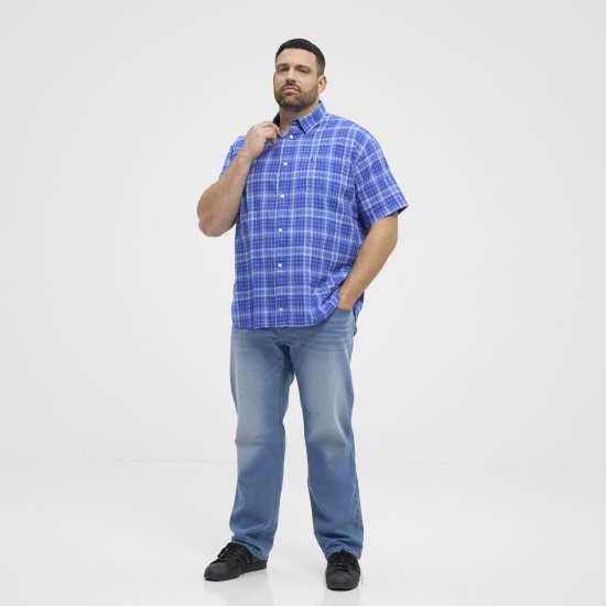 North Latitude 51145 Checked Short Sleeve Shirt Cobolt Blue - Κοντομάνικα πουκάμισα - Κοντομάνικα πουκάμισα μεγάλα μεγέθη