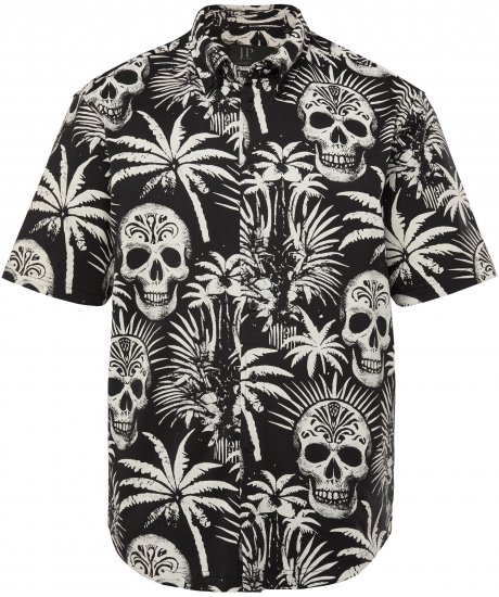 JP1880 Skull Pattern Jersey Short Sleeve Shirt Black - Πουκάμισα - Aνδρικά πουκαμισα μεγαλα μεγάλα μεγέθη