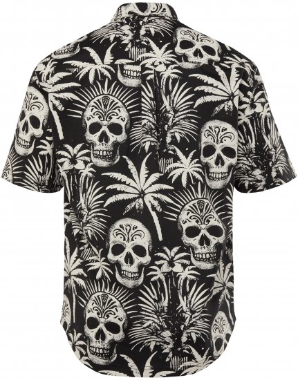 JP1880 Skull Pattern Jersey Short Sleeve Shirt Black - Πουκάμισα - Aνδρικά πουκαμισα μεγαλα μεγάλα μεγέθη