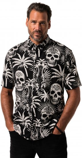 JP1880 Skull Pattern Jersey Short Sleeve Shirt Black - Πουκάμισα - Aνδρικά πουκαμισα μεγαλα μεγάλα μεγέθη