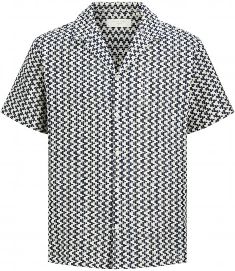 Jack & Jones Montauk Crochet Short Sleeve Shirt Navy - Πουκάμισα - Aνδρικά πουκαμισα μεγαλα μεγάλα μεγέθη