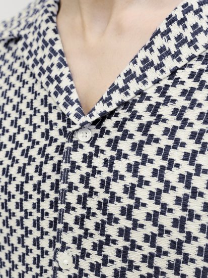 Jack & Jones Montauk Crochet Short Sleeve Shirt Navy - Πουκάμισα - Aνδρικά πουκαμισα μεγαλα μεγάλα μεγέθη