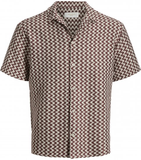 Jack & Jones Montauk Crochet Short Sleeve Shirt Dark Red - Κοντομάνικα πουκάμισα - Κοντομάνικα πουκάμισα μεγάλα μεγέθη