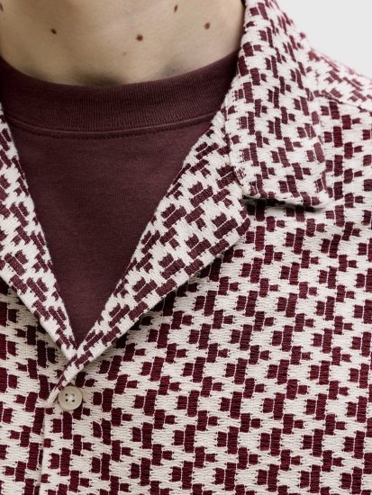 Jack & Jones Montauk Crochet Short Sleeve Shirt Dark Red - Κοντομάνικα πουκάμισα - Κοντομάνικα πουκάμισα μεγάλα μεγέθη