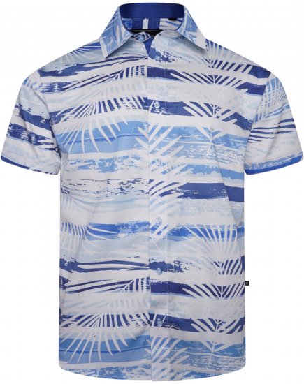 Kam Jeans 6065 Faded Leaf Short Sleeve Shirt Blue - Πουκάμισα - Aνδρικά πουκαμισα μεγαλα μεγάλα μεγέθη