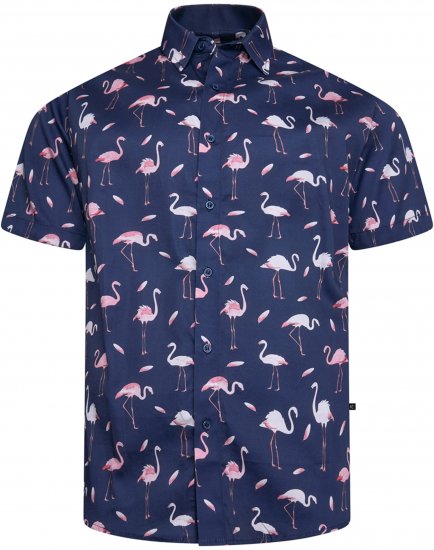 Kam Jeans 6068 Flamingo Short Sleeve Shirt Navy - Πουκάμισα - Aνδρικά πουκαμισα μεγαλα μεγάλα μεγέθη