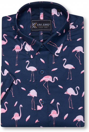 Kam Jeans 6068 Flamingo Short Sleeve Shirt Navy - Πουκάμισα - Aνδρικά πουκαμισα μεγαλα μεγάλα μεγέθη