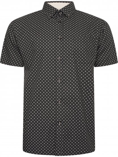 Kam Jeans 6296 All Over Geo Short Sleeve Shirt Black - Πουκάμισα - Aνδρικά πουκαμισα μεγαλα μεγάλα μεγέθη