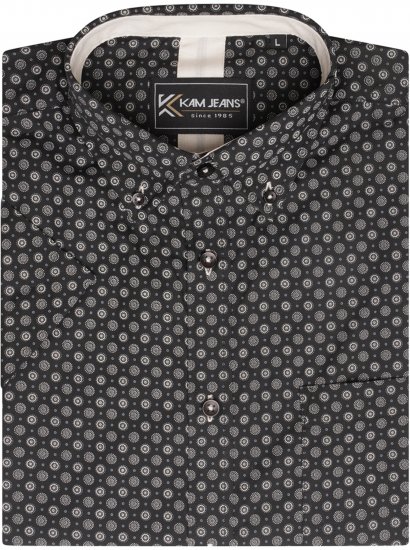 Kam Jeans 6296 All Over Geo Short Sleeve Shirt Black - Πουκάμισα - Aνδρικά πουκαμισα μεγαλα μεγάλα μεγέθη