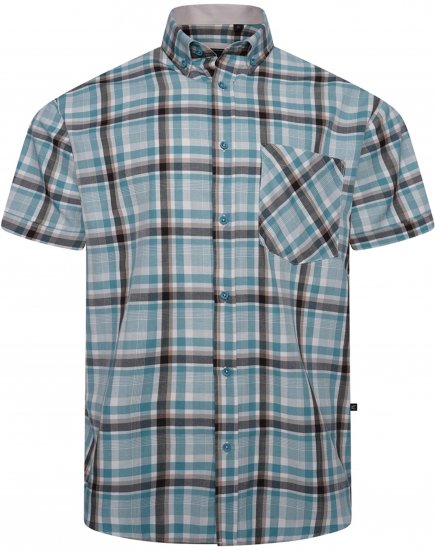 Kam Jeans 6339 Checked Short Sleeve Shirt Mineral Blue - Πουκάμισα - Aνδρικά πουκαμισα μεγαλα μεγάλα μεγέθη
