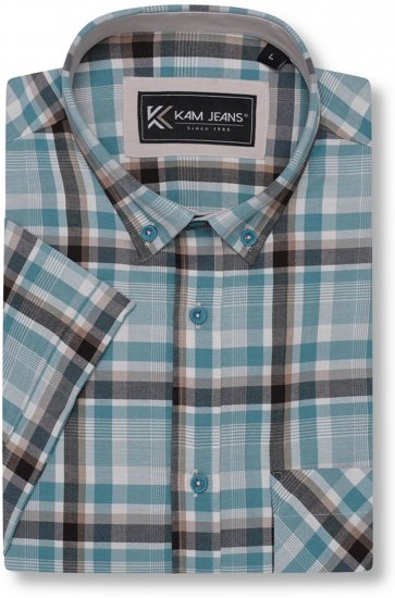 Kam Jeans 6339 Checked Short Sleeve Shirt Mineral Blue - Πουκάμισα - Aνδρικά πουκαμισα μεγαλα μεγάλα μεγέθη