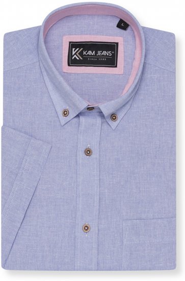Kam Jeans 6340 Linen Mix Short Sleeve Shirt Blue - Πουκάμισα - Aνδρικά πουκαμισα μεγαλα μεγάλα μεγέθη
