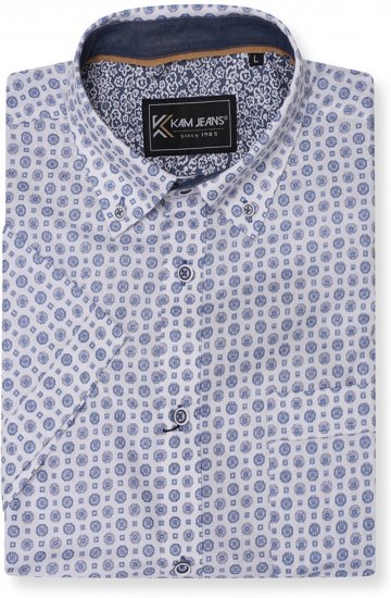 Kam Jeans 6345 Jewel Pattern Short Sleeve Shirt Blue - Πουκάμισα - Aνδρικά πουκαμισα μεγαλα μεγάλα μεγέθη