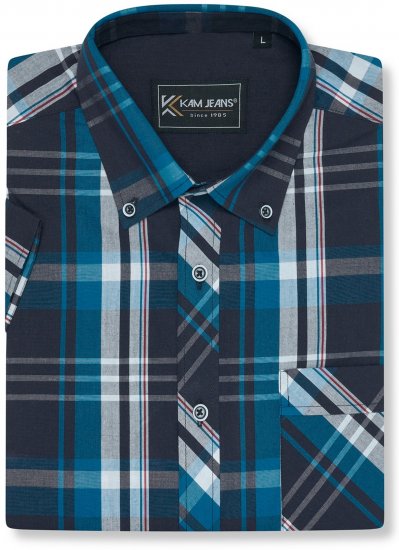 Kam Jeans 6380 Casual Checked Short Sleeve Shirt Navy - Κοντομάνικα πουκάμισα - Κοντομάνικα πουκάμισα μεγάλα μεγέθη