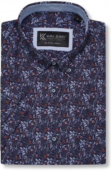 Kam Jeans P044 Premium Floral Printed Moonlight - Κοντομάνικα πουκάμισα - Κοντομάνικα πουκάμισα μεγάλα μεγέθη