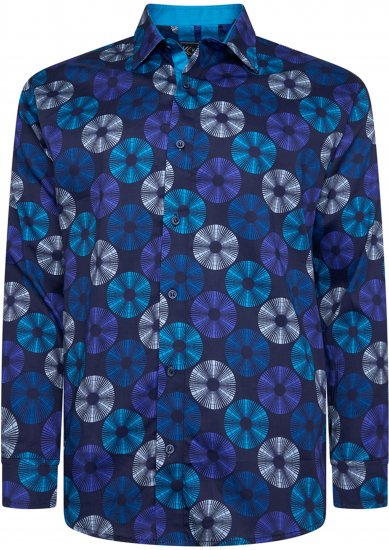 Kam Jeans 6071 Record Print Long Sleeve Shirt Navy - Πουκάμισα - Aνδρικά πουκαμισα μεγαλα μεγάλα μεγέθη
